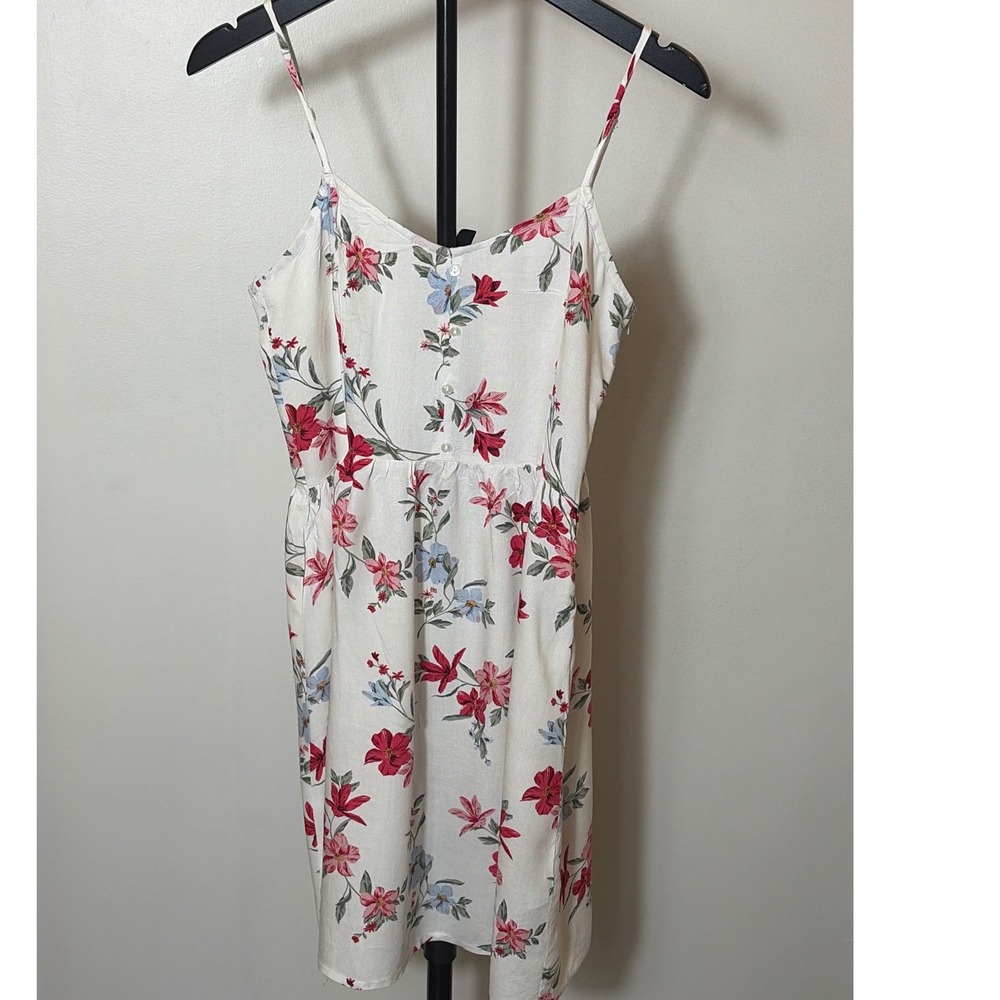H&M Divided Floral Sundress White Red Blue Button Front Mini Size 2